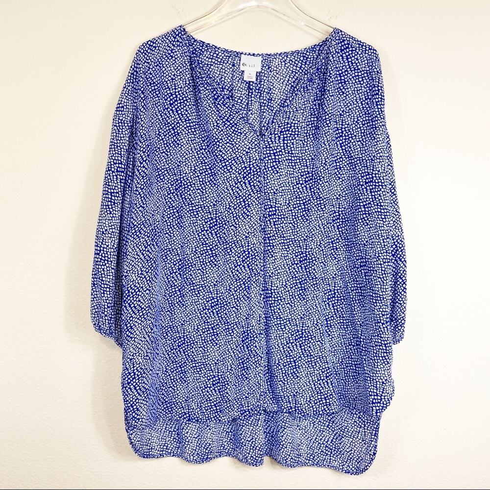 Stylus | Blue & White High Low Blouse Sz XL